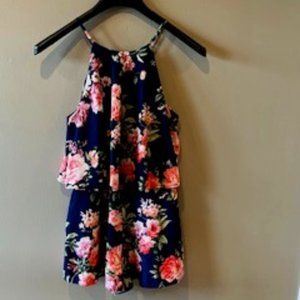 Lulu's Navy Floral Romper SZ. Small